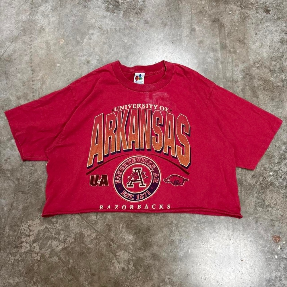 Vintage 90s University of Arkansas Razorbacks Cropped Tee Large